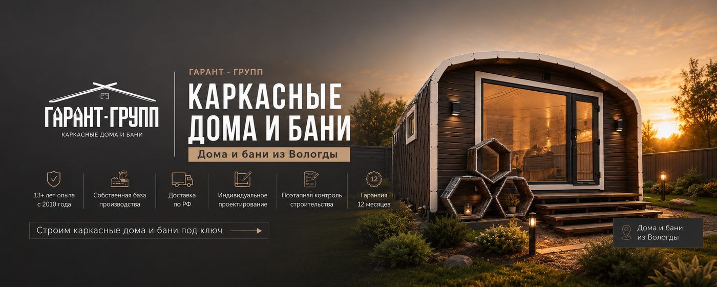 Оформление сообщества: «Гарант-Групп», Каркасные дома и бани, Вологда